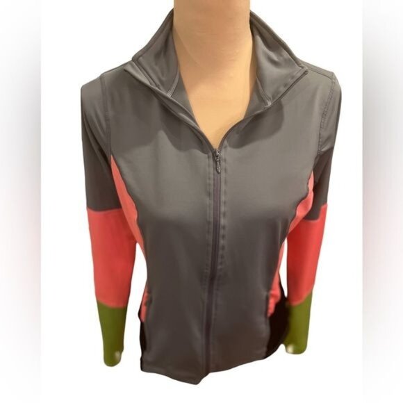 Spanx Women’s Jacket Size Large Mod Bod Zip Up Gray Colorblock Athleisure Gym - Picture 4 of 11